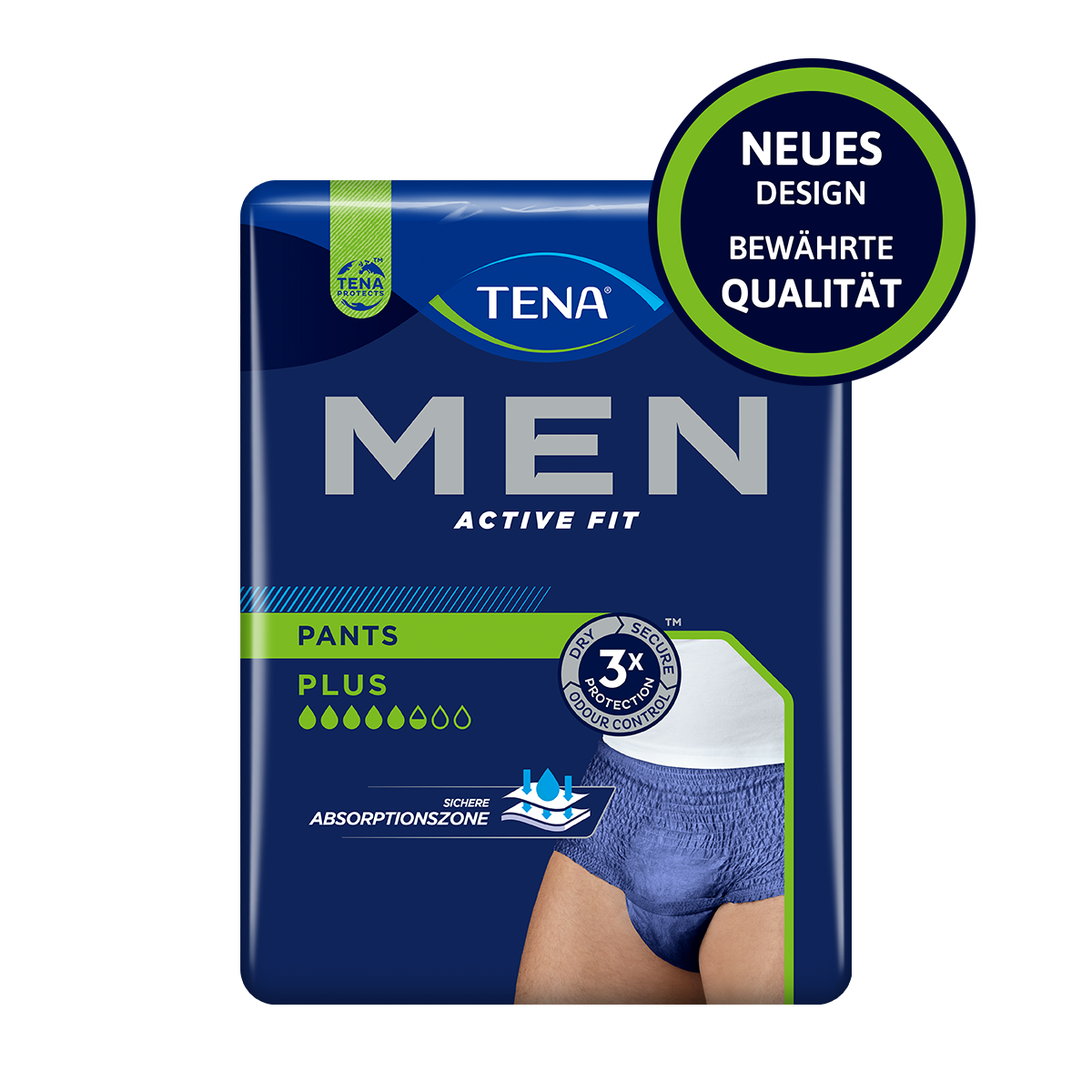 Abbildung eines Beutel Tena Men Active Fit Pants in blau, Größe S-M