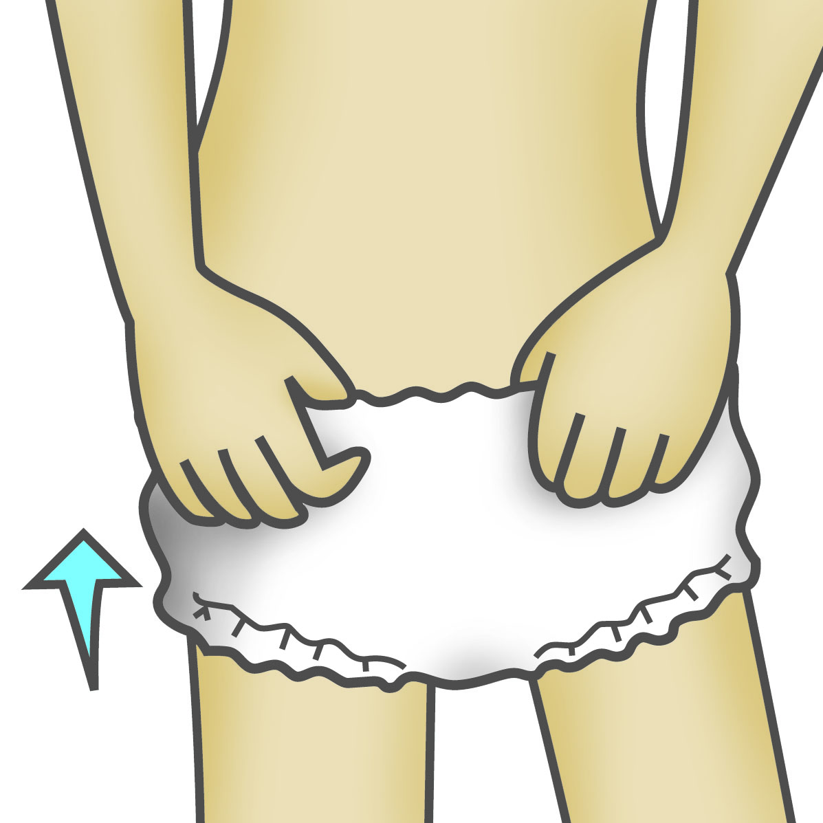 Anlegetechnik einer Inkontinenzpants im Stehen: Pants hochziehen