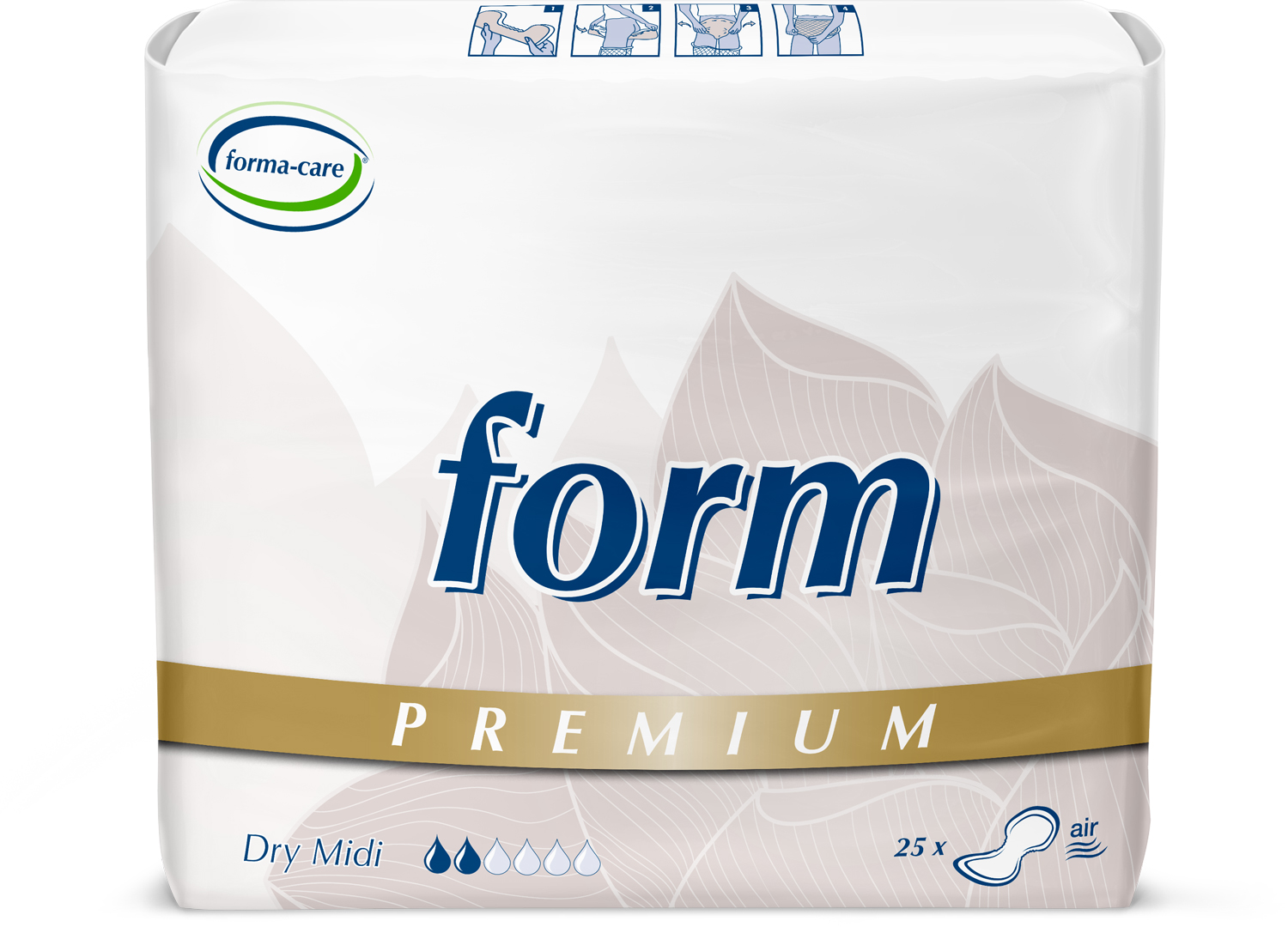 Abbildung eines Beutels der Premium Vorlage forma-care form premium dry, Saugstärke midi