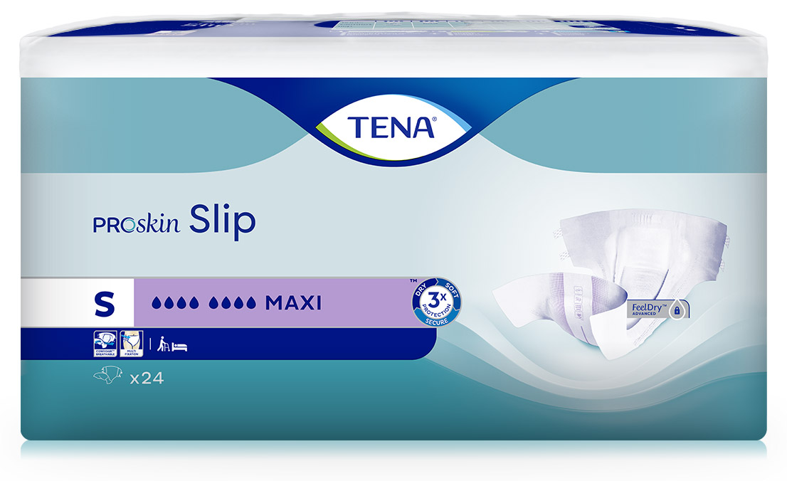 Abbildung eines Beutels Tena Proskin Slips in Größe S, Saugstärke maxi