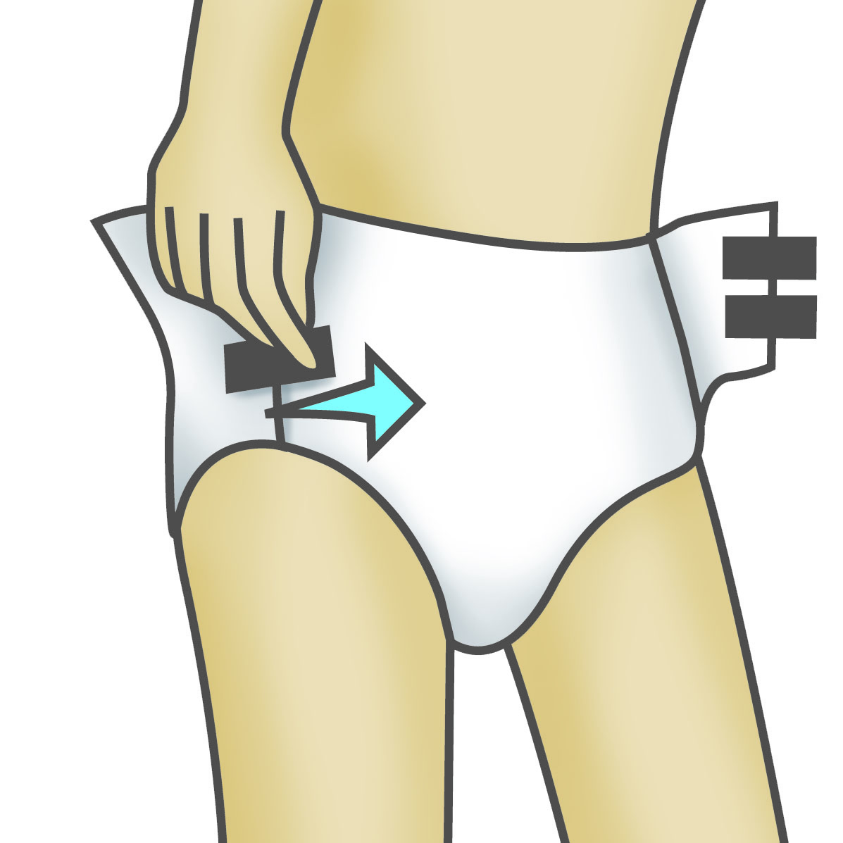 Anlegetechnik eines Inkontinenzslips im Stehen: Slip entfalten und zukleben