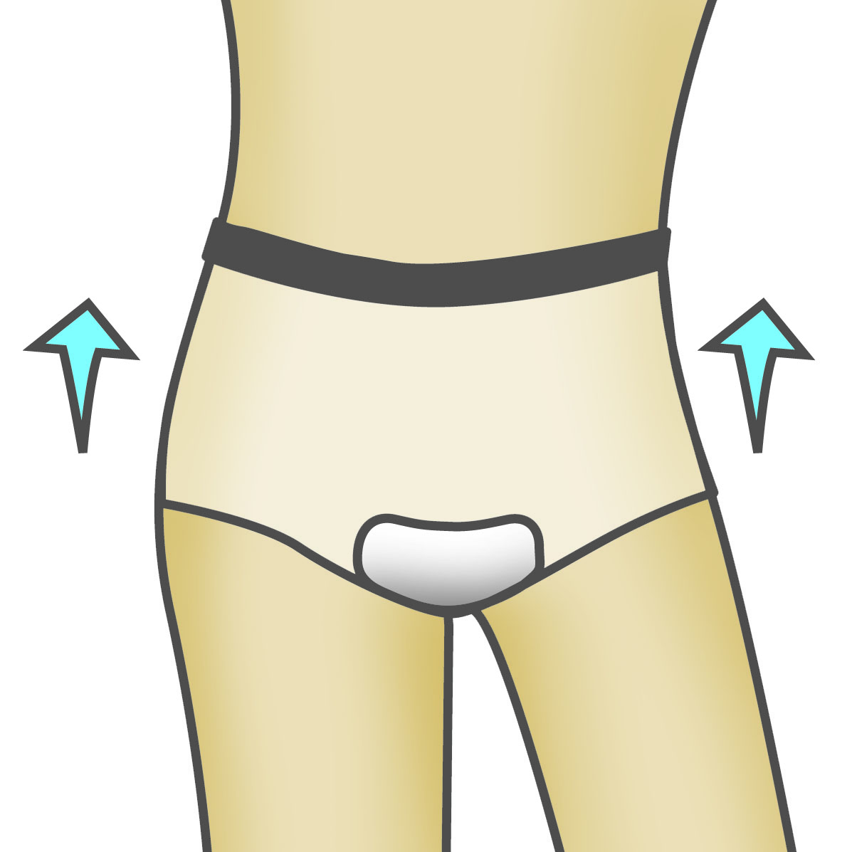 Anlegetechnik einer Einlage im Stehen: Unterhose hochziehen