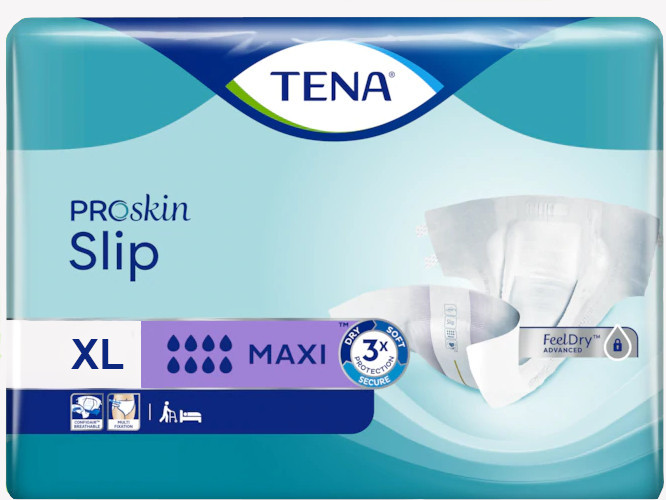Abbildung eines Beutels Tena Proskin Slips in Größe XL, Saugstärke maxi