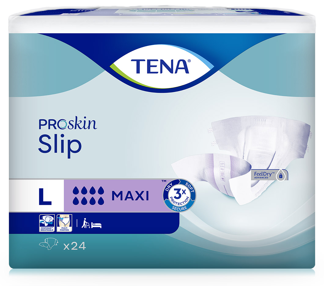 Abbildung eines Beutels Tena Proskin Slips in Größe L, Saugstärke maxi