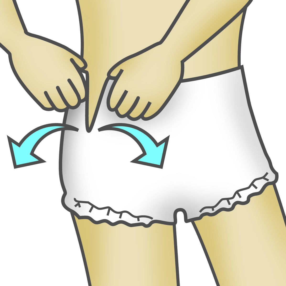 Anlegetechnik einer Inkontinenzpants im Stehen: Pants zum Ausziehen aufreißen